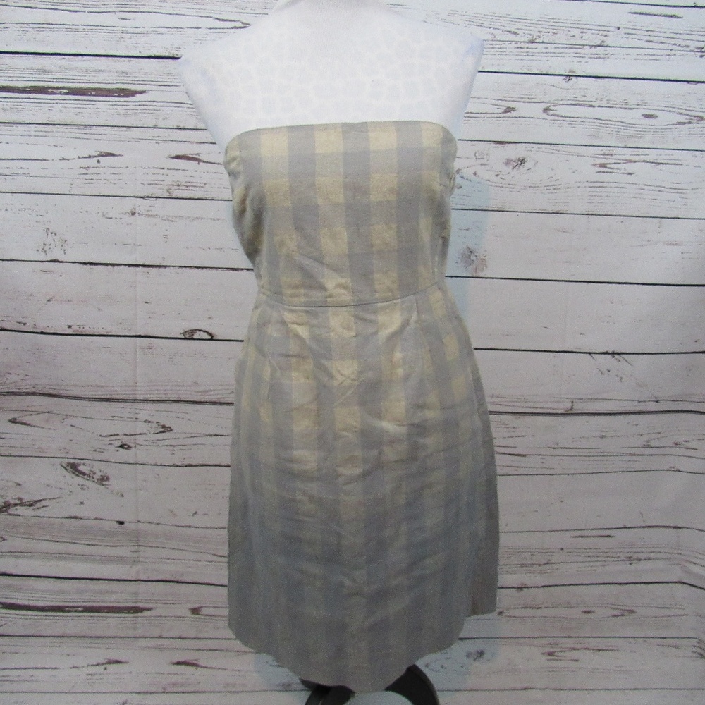 GAP strapless gray/khaki plaid dress